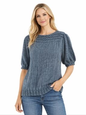 HANDKNIT Blue Chunky Short Sleeve Sweater Size Medium